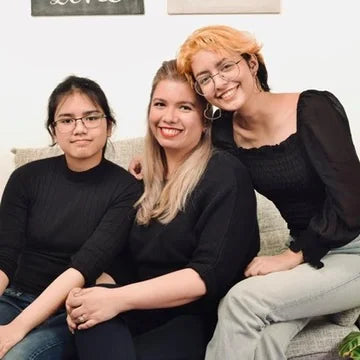 Irene with her two daughters at home in 2020