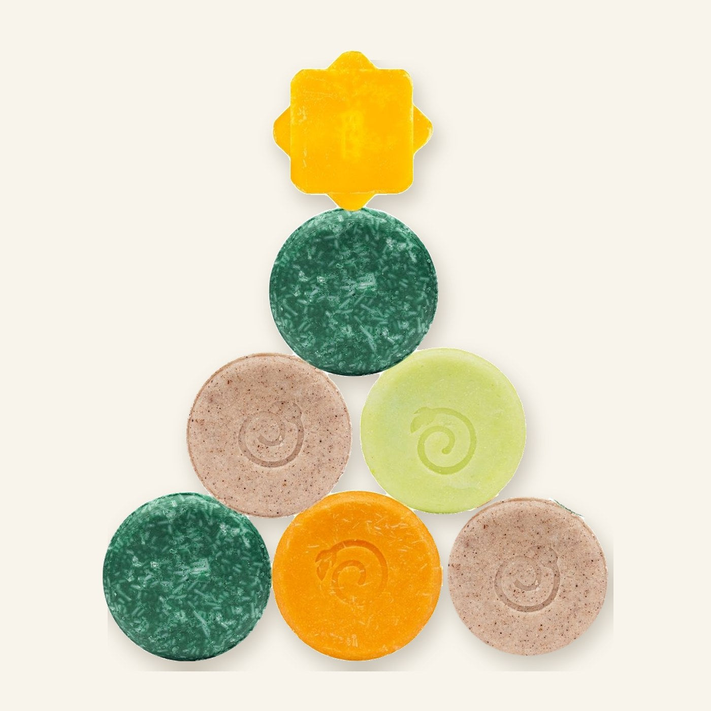 Eco Shift shampoo bars stacked into a Christmas tree