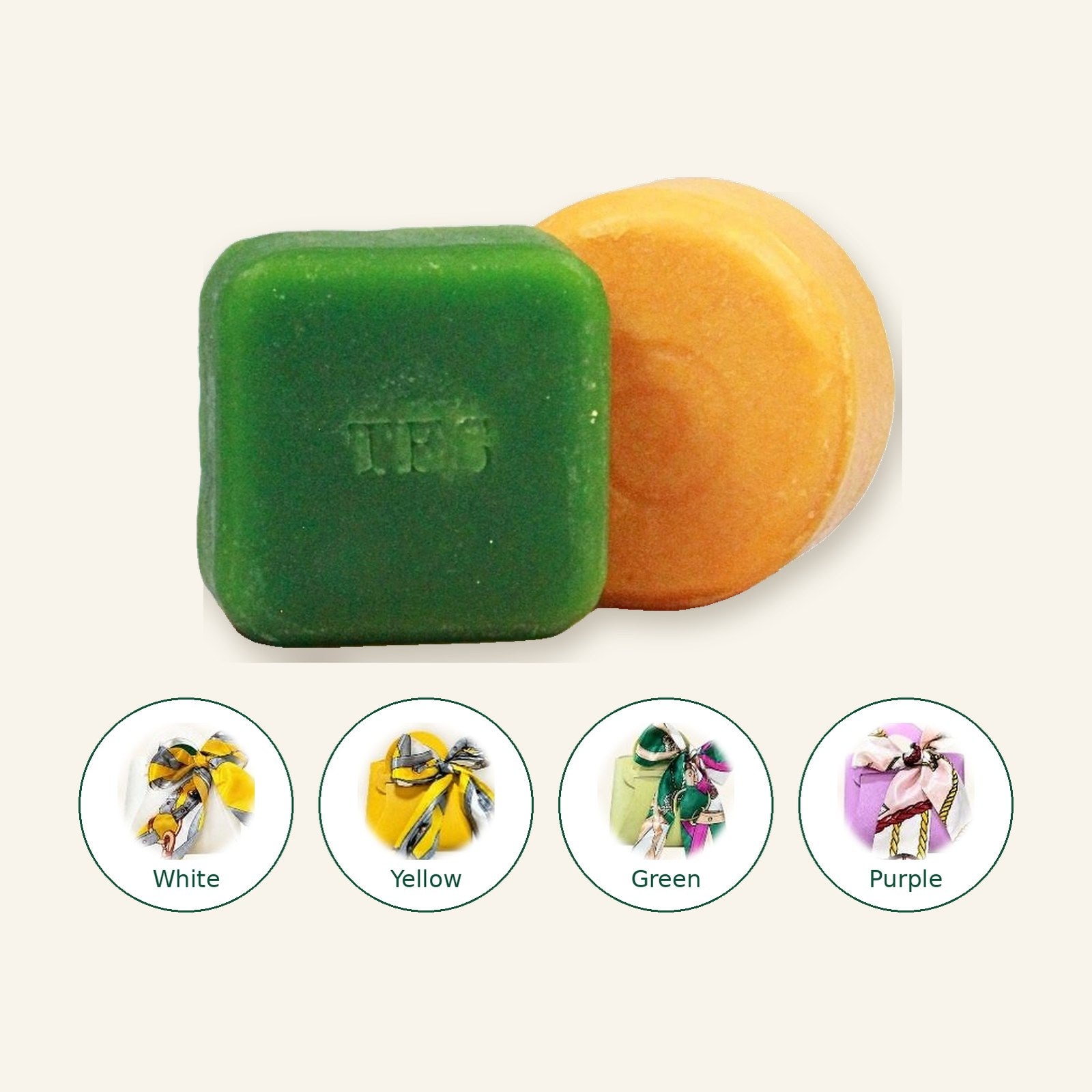 Shampoo and conditioner bars with four gift bag colours